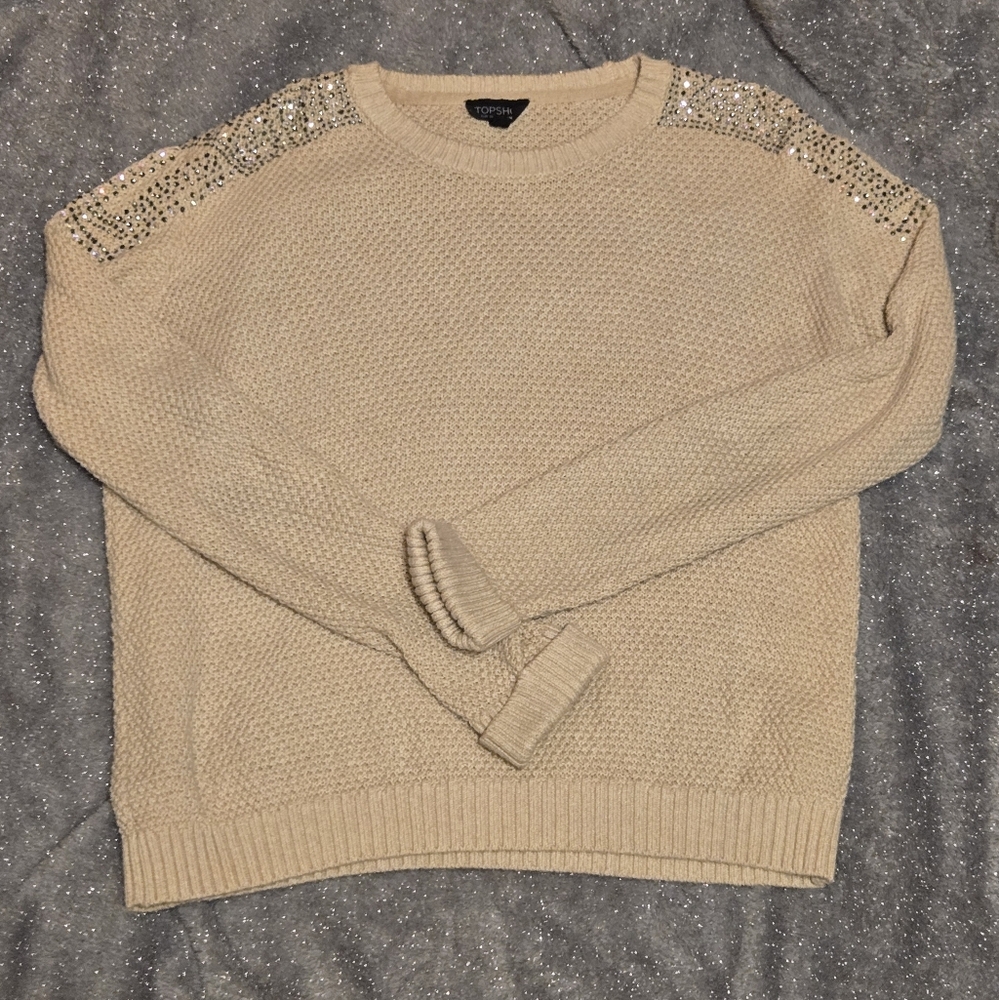 Topshop Knit Pullover Jumper Sweater With Sparkle Embellished Shoulders - Size M